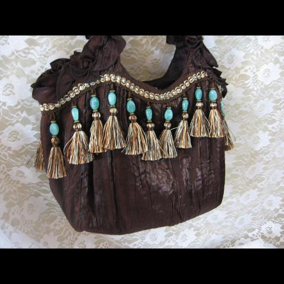 Fringed Boho Bag Dark Brown Tassled Bag, Hippie Bohemian Clothing - Picture 2 of 8